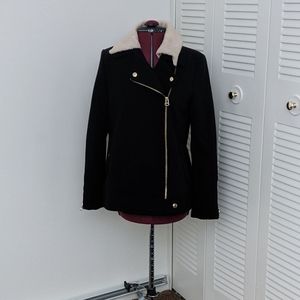 H&m black faux sherpa and suede bomber jacket